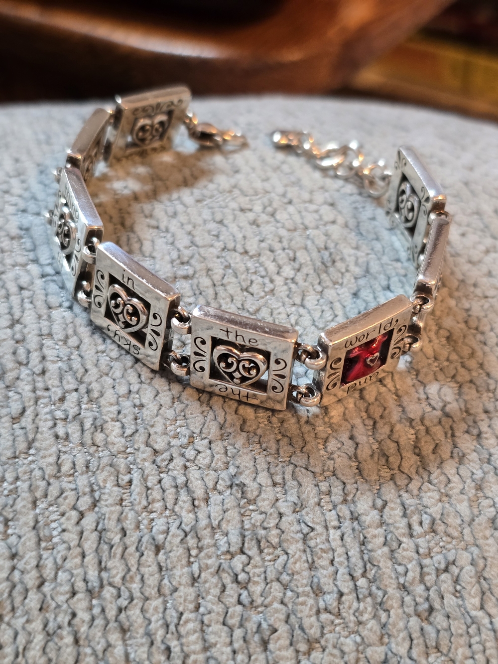 Brighton Retired Go Red AwarenessSilver & Red Heart Link Block Bracelet 8"